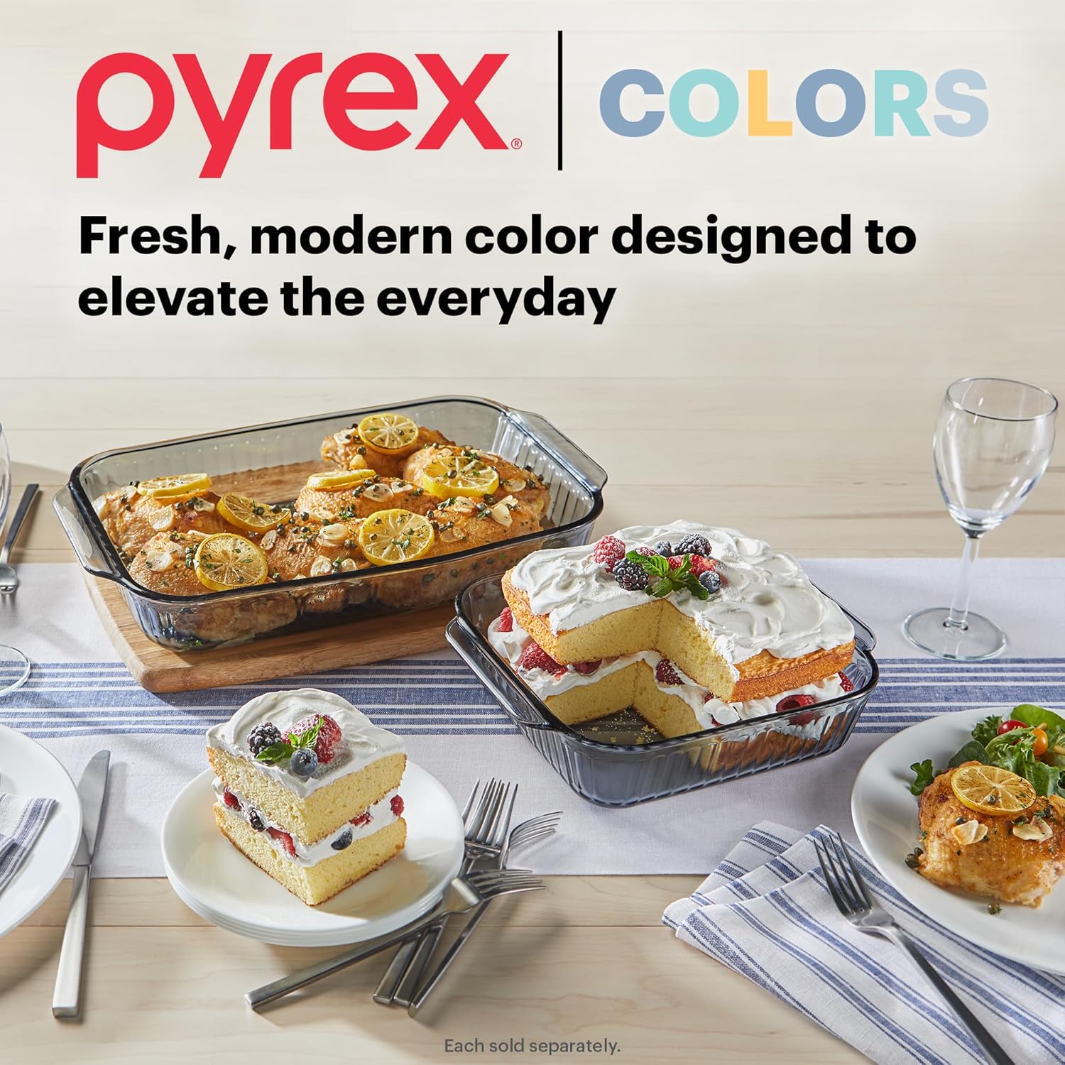 Pyrex Colors Tinted (9x13) Glass Baking Dish with BPA-Free Lid, Oblong