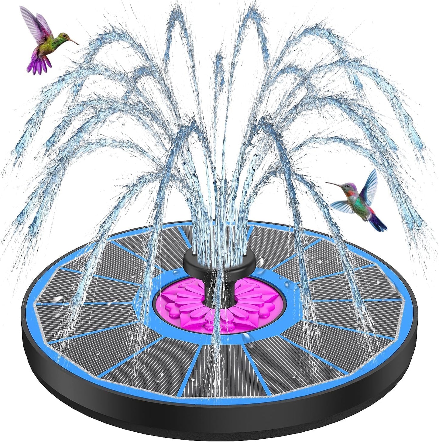 SZMP Powerful 3.5W Anti-Drift Solar Fountain for Bird Bath, Solar Powered Water Pump with 7 Nozzles, Bird Bath Fountain for Garden, Pool, Pond – Attracts Hummingbirds (Blue)