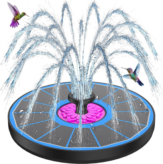 SZMP Powerful 3.5W Anti-Drift Solar Fountain for Bird Bath, Solar Powered Water Pump with 7 Nozzles, Bird Bath Fountain for Garden, Pool, Pond – Attracts Hummingbirds (Blue)
