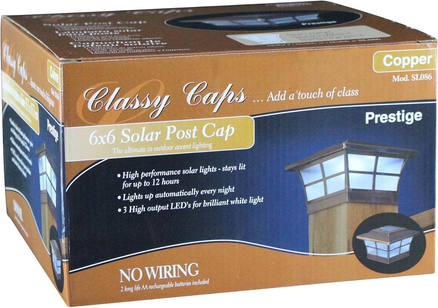 Classy Caps SL086 Plated Prestige Solar Post Cap, 6" x 6", Copper (1)