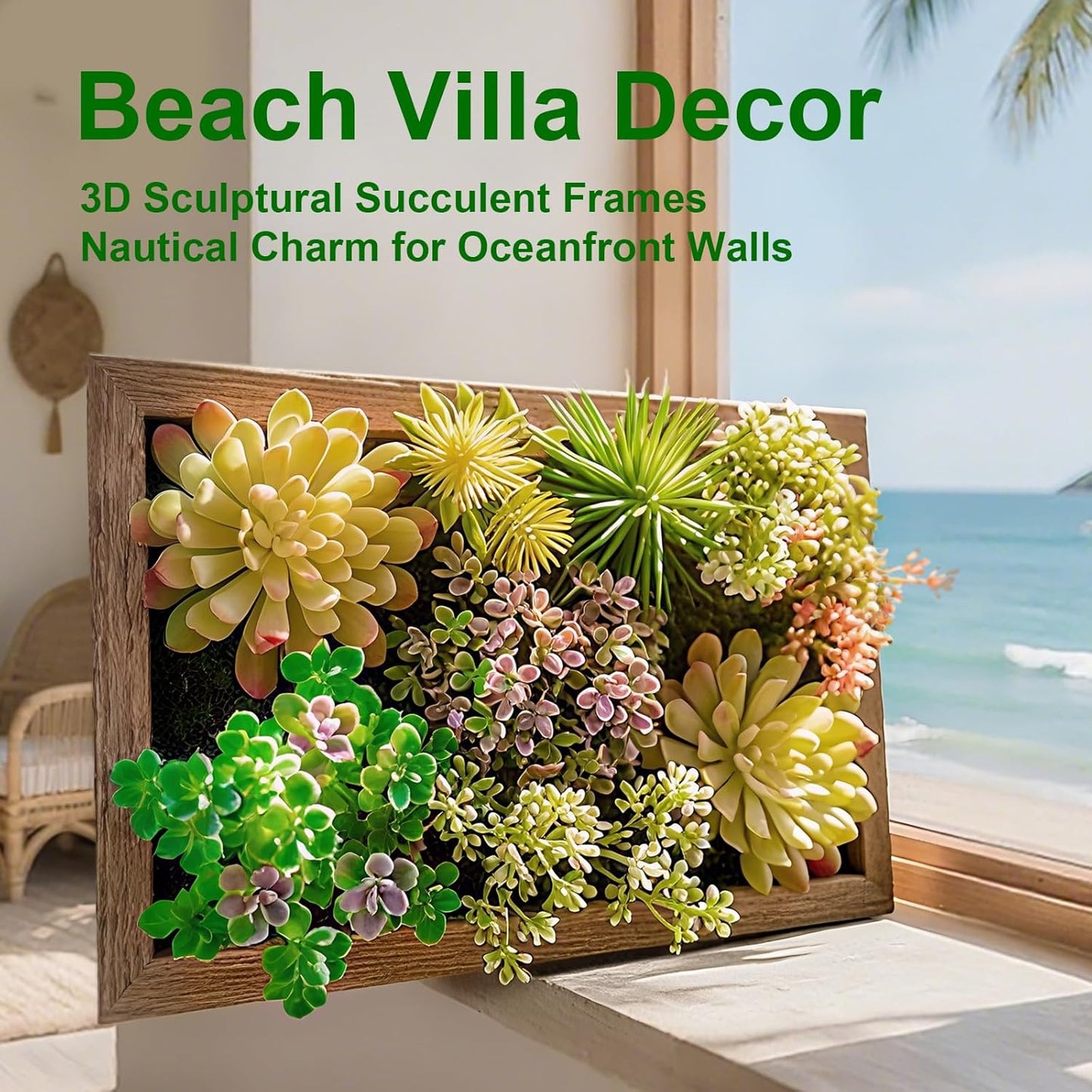 3D Artificial Succulent Floral Framed Faux Succulents Desk Plants for Table and Hanging Wall Decor for Room Decoration Background Living Outdoor(8x12 inch)