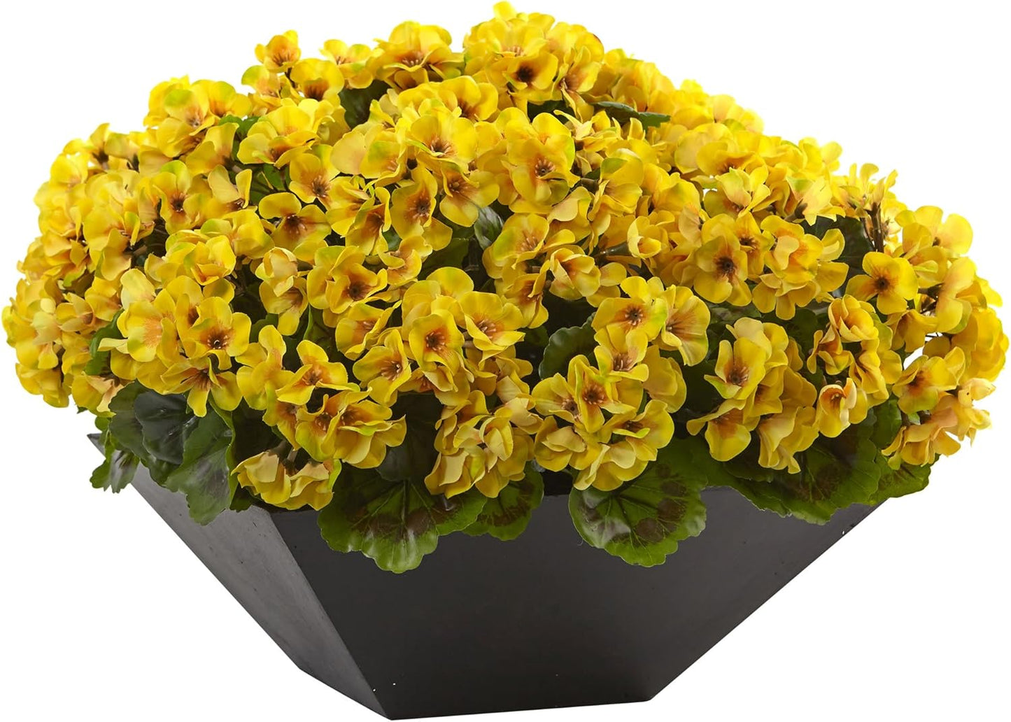 Nearly Natural 15in. Geranium with Black Planter UV Resistant (Indoor/Outdoor)