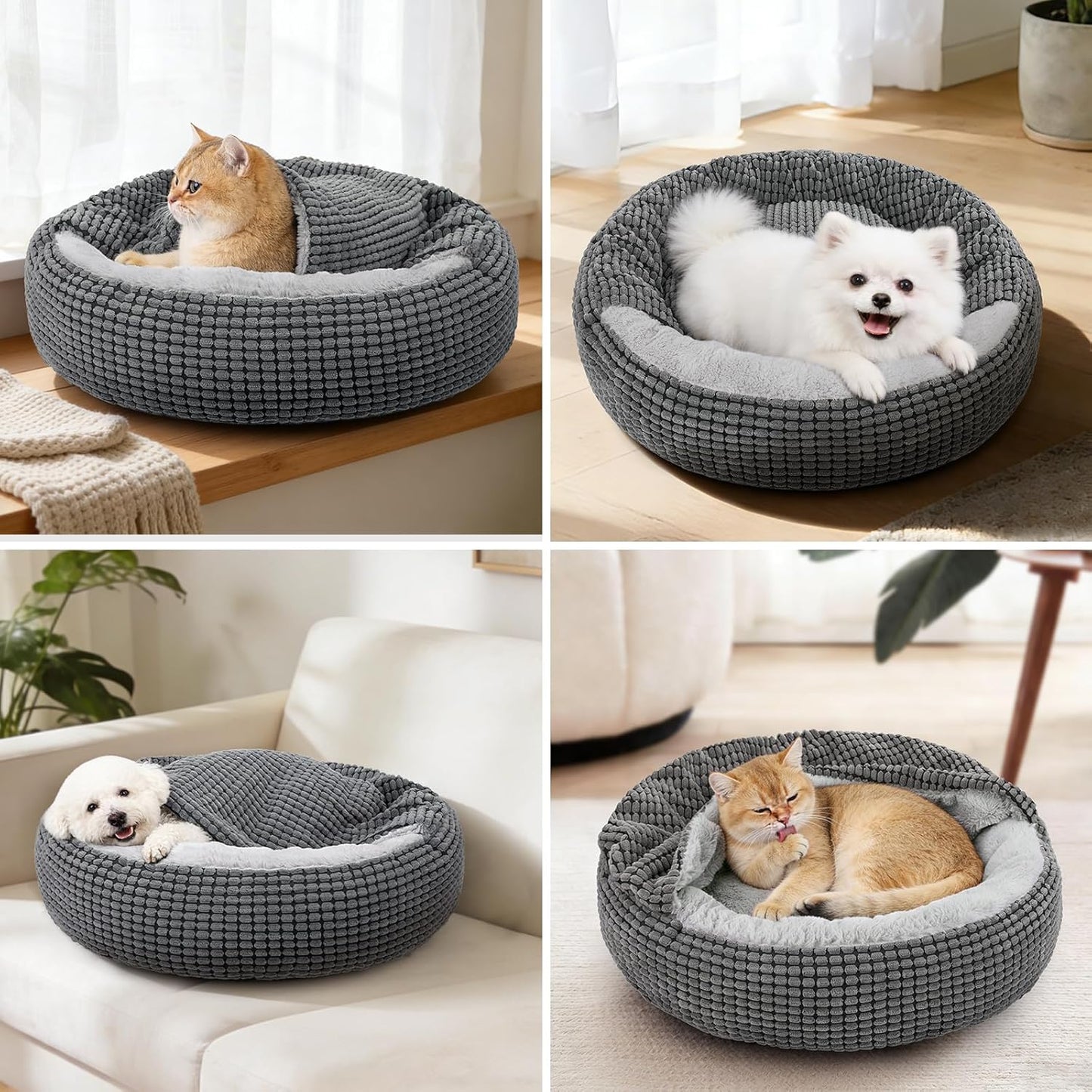 SIWA MARY Small Dog Bed with Attached Blanket, Cozy Donut Cuddler Anti