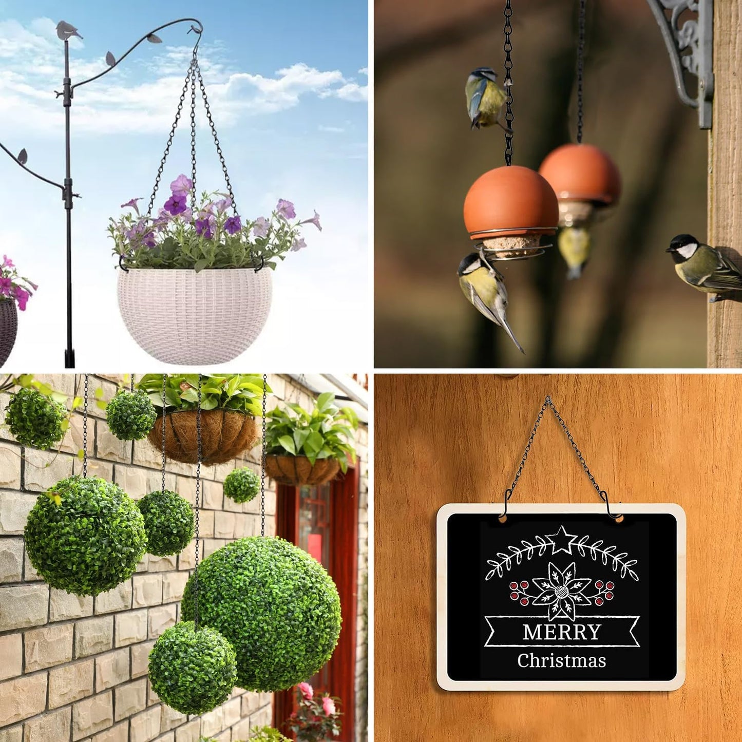 Patio Hanging Chain with Hooks - Black Metal Decorative Chain for Hanging Planters, Bird Feeders, Signs, Lanterns & Ornaments - Outdoor/Indoor Use (4 FT, 1 Piece)