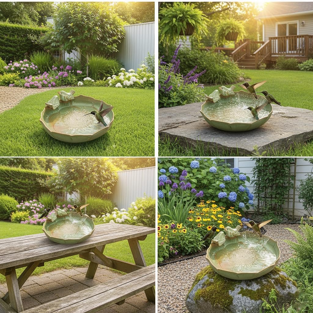 Light Green Ceramic Heavy-Duty Outdoor Garden Wild Bird Bath Bowl/Feeder (Bowl Only)
