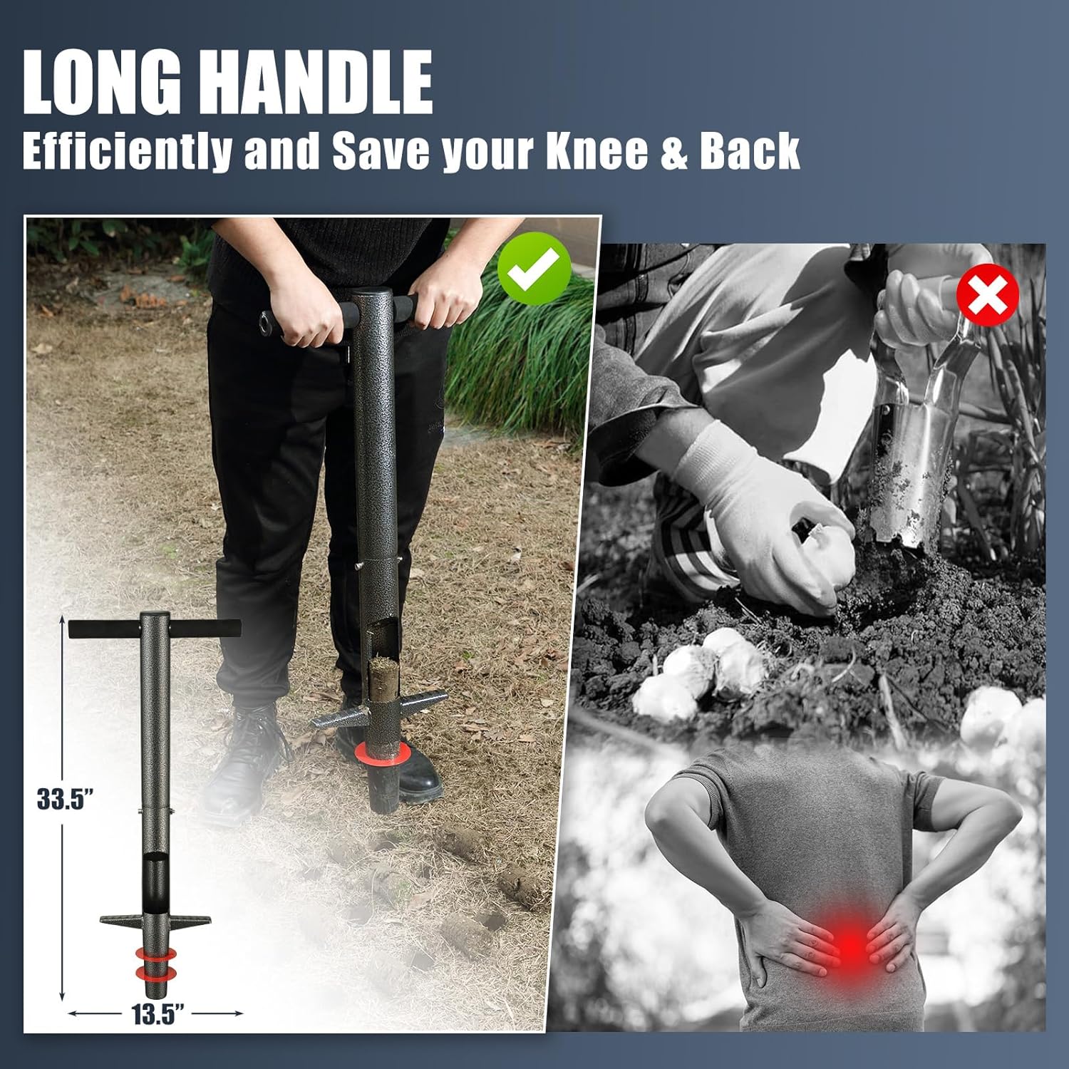 Bulb Planter Tool, 33.5 inch Long Handle Garden Sod Plugger to Dig Hol