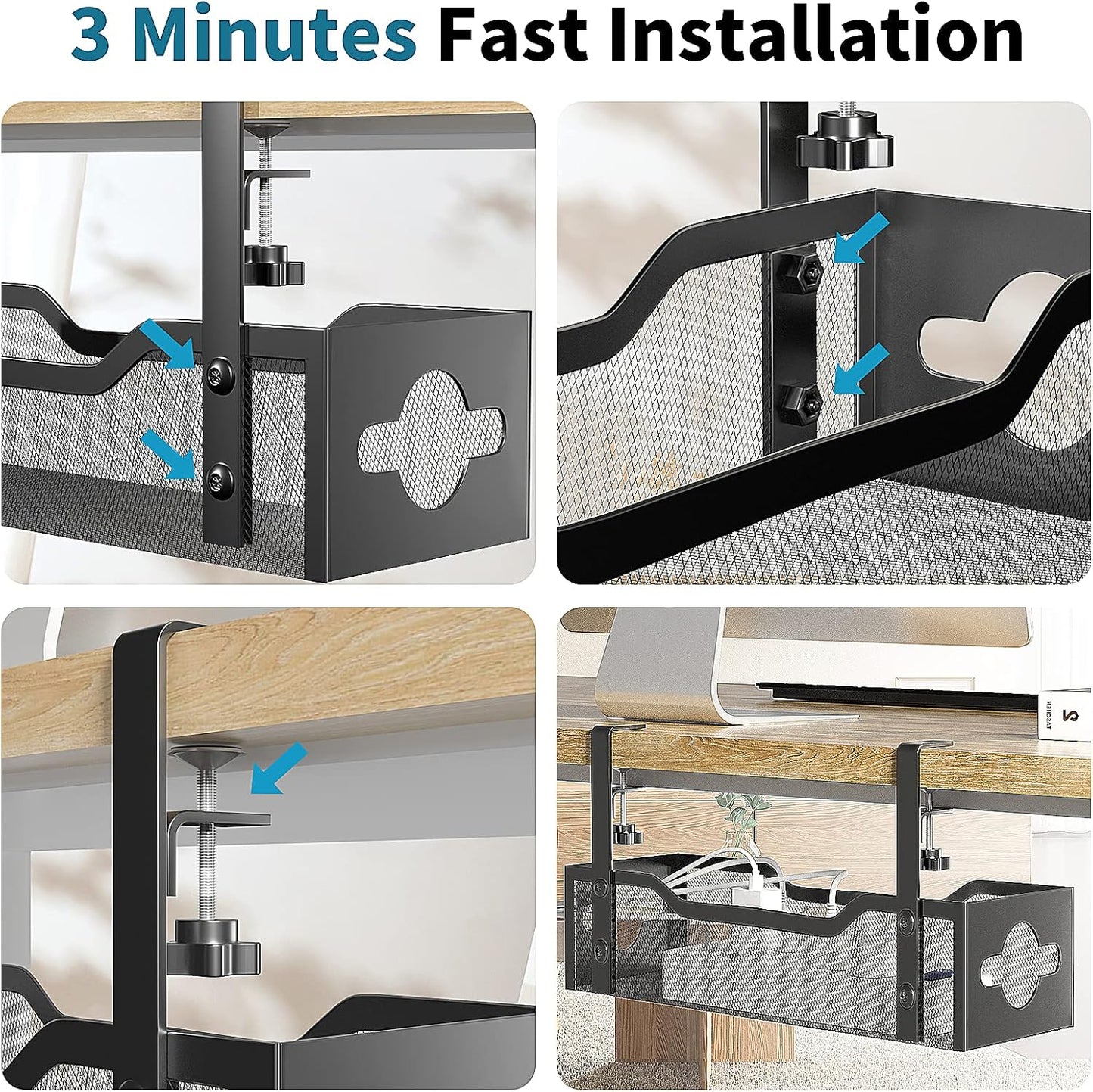 Under Desk Cable Management Tray No Drill, Metal Mesh Cable Management