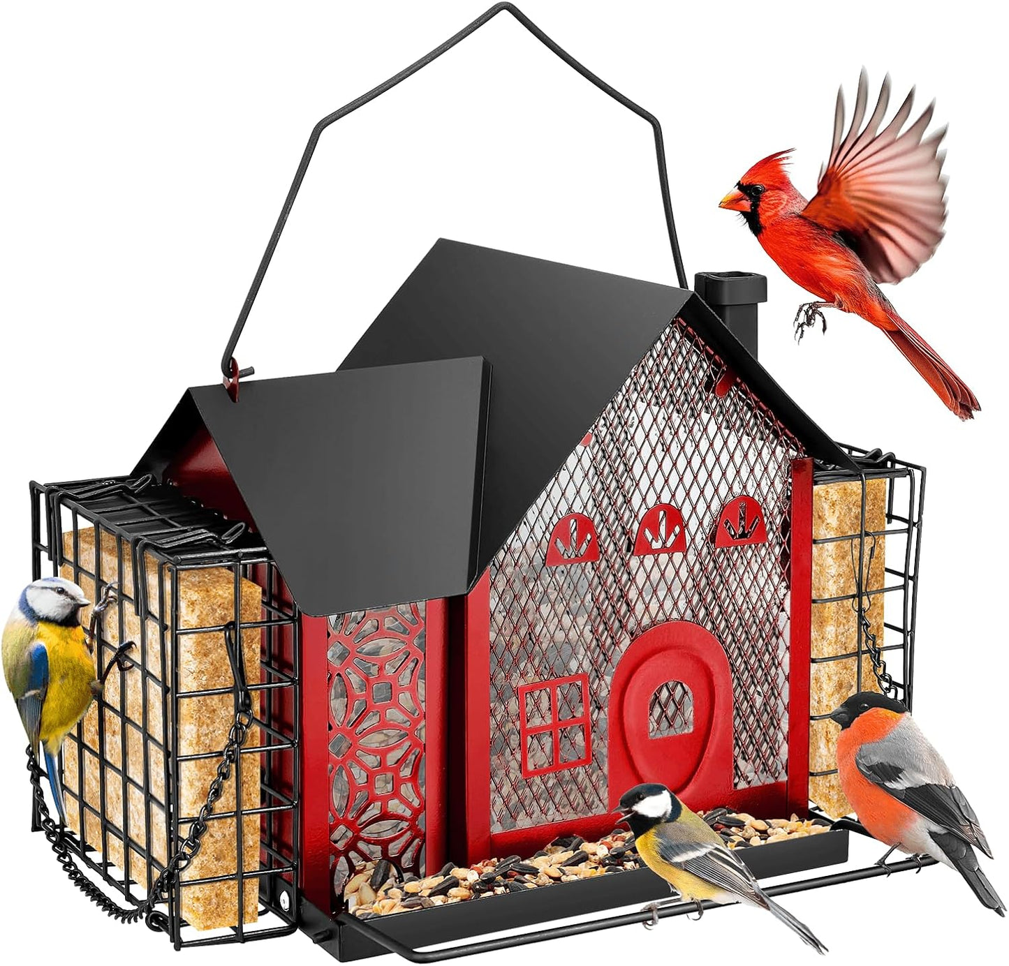 Bird Feeders for Outdoors Hanging - Metal Bird Feeder with Double Suet