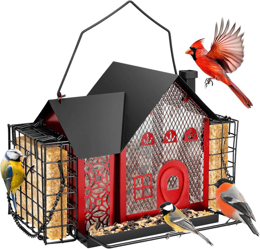 Bird Feeders for Outdoors Hanging - Metal Bird Feeder with Double Suet