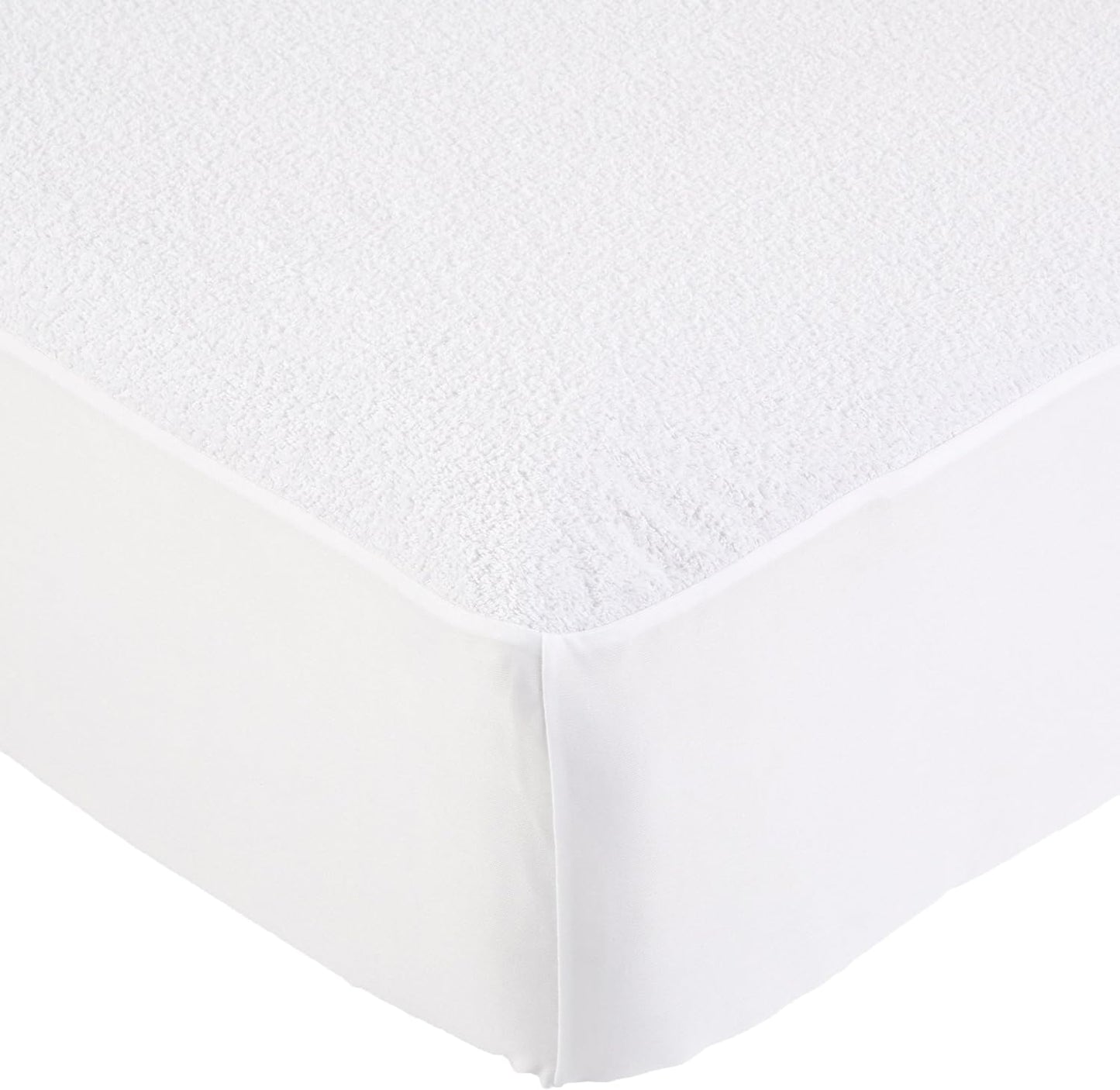 Amazon Basics Waterproof Breathable Mattress Protector, King Size, 18 inch Deep, Machine Washable, White