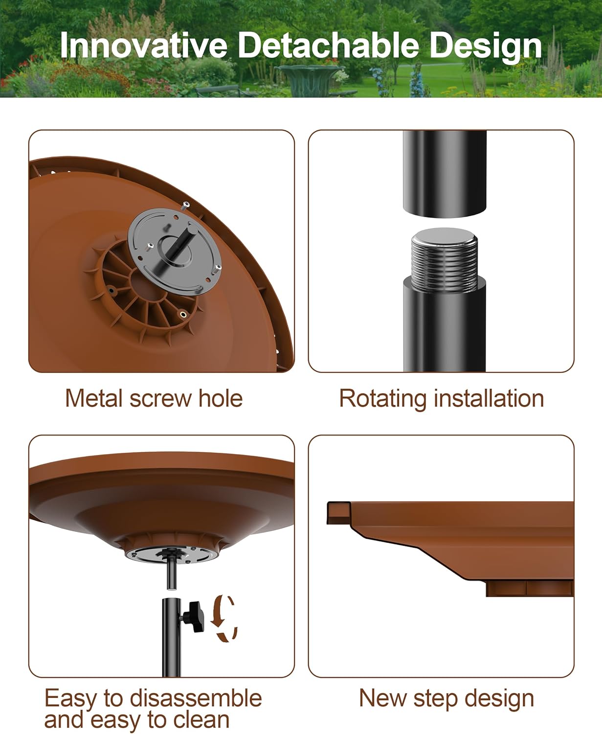 Bird Baths for Outdoors Heavy Duty, 38.5 in Detachable Birdbaths for The Garden Clearance, Bird Bath Bowl Spa & Birdfeeder with Metal Stake Stand for Outdoors Garden, Circle Style (Brown)