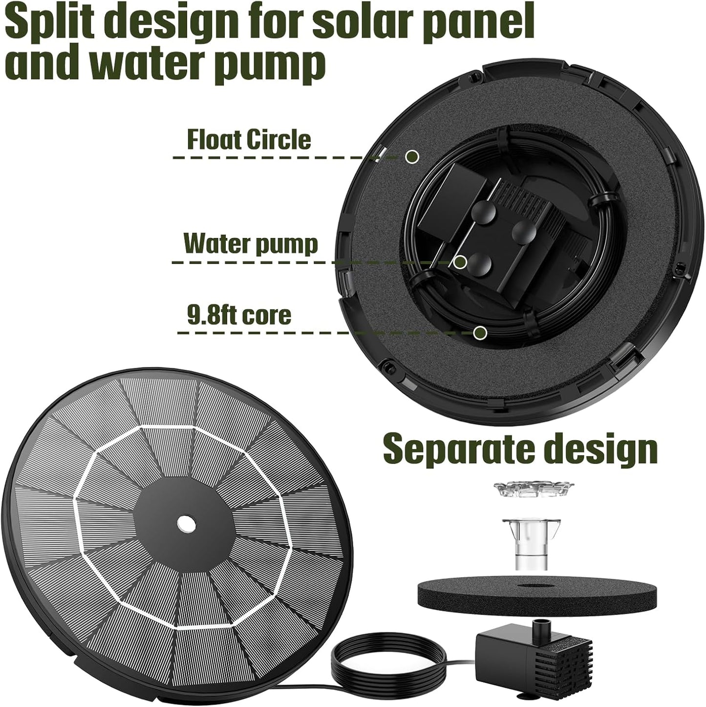 AISITIN 3.5W Solar Fountain Pump Upgraded 2026, Solar Water Fountain DIY Kit with 8 Nozzles & 3 Fixed Bracket & 9.8ft Cord for Garden, Bird Bath, Ponds, Fish Tank, Aquarium, Courtyard and Outdoor