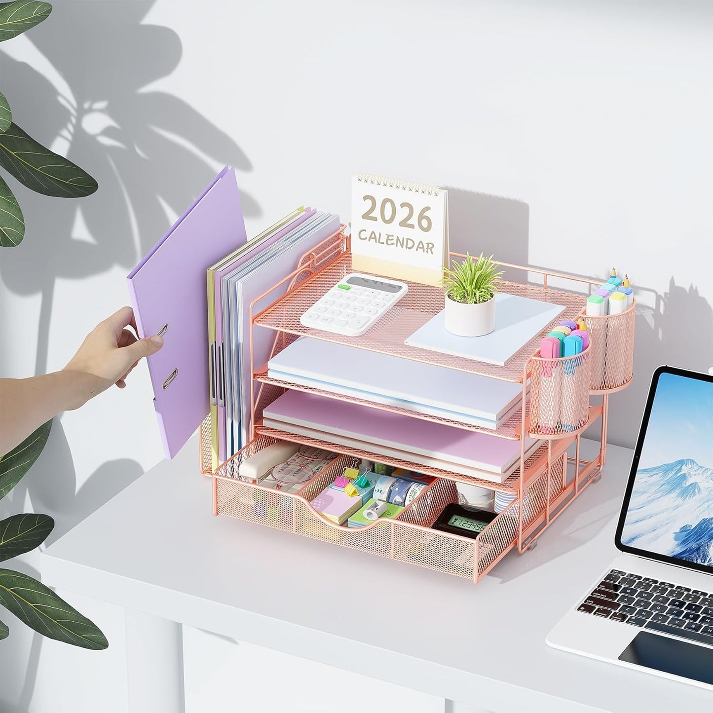 gianotter Desk Organizers and Accessories with File Holder, 4-Tier Des