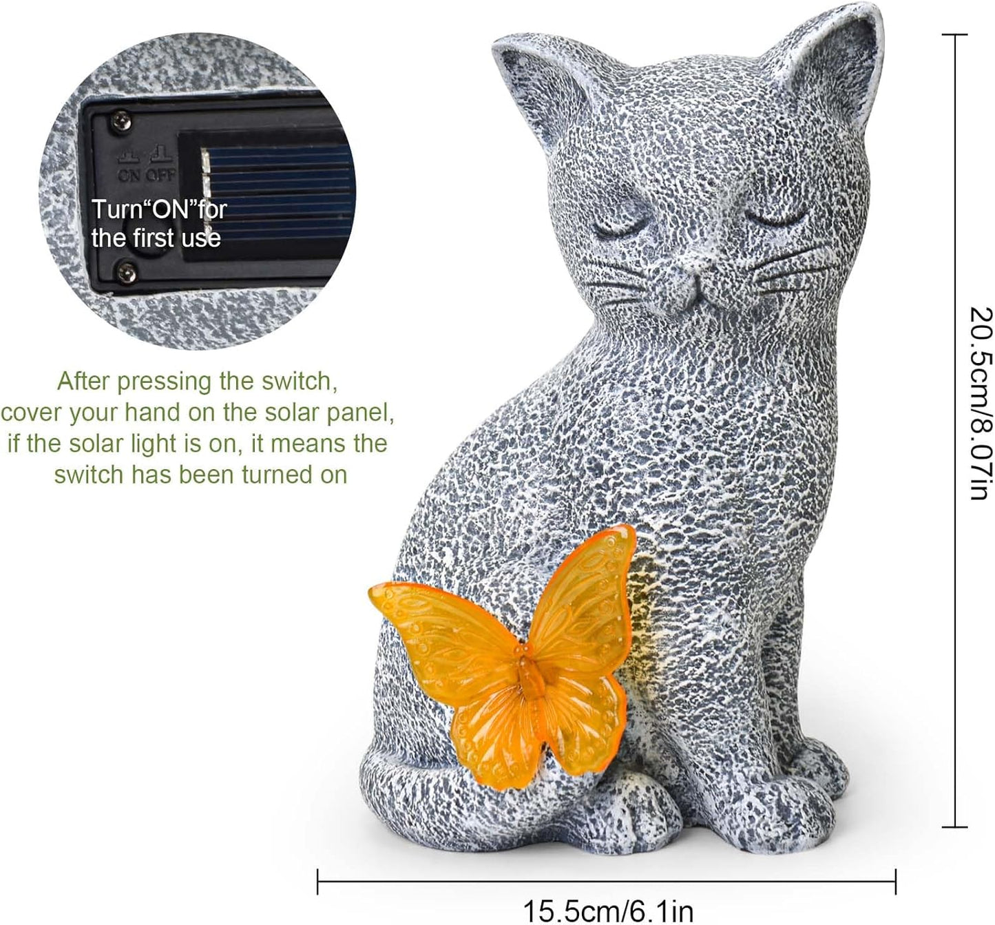 Solar Cat Garden Decor with Butterfly Light, Outdoor Decor Statues Yard Art Decorations Lawn Porch Patio Balcony, Gardening Gifts Birthday Choice for Cat Lover Women, Mom, Grandma