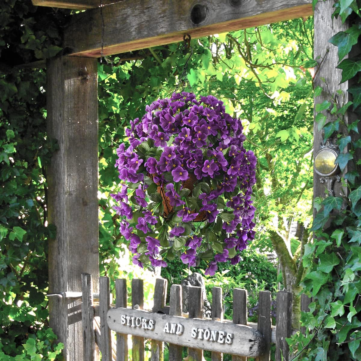 INQCMY Artificial Hanging Flowers Basket for Outdoor Summer Decoration,4pcs Faux Silk Begonia in Planter Look Real UV Resistant for Outside Home Porch Patio Balcony Yard Decor(Purple)