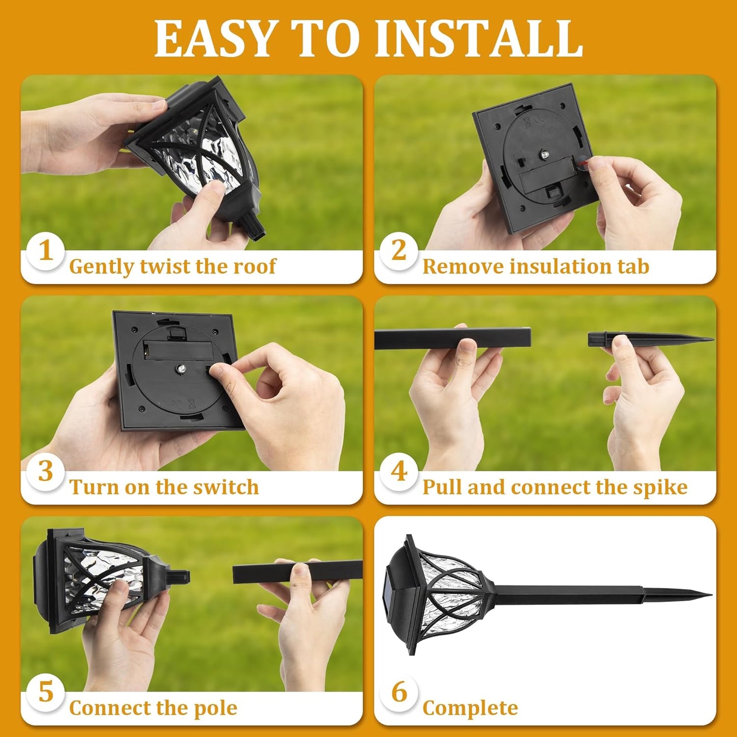 GIGALUMI 6 Pack Solar Lights Outdoor Waterproof, LED Solar Garden Ligh