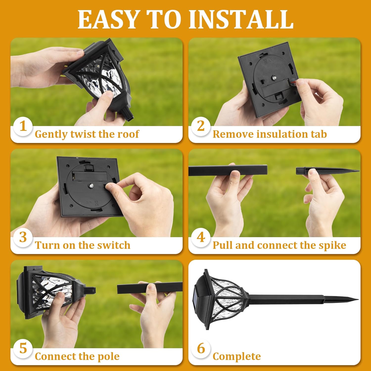 GIGALUMI 6 Pack Solar Lights Outdoor Waterproof, LED Solar Garden Ligh
