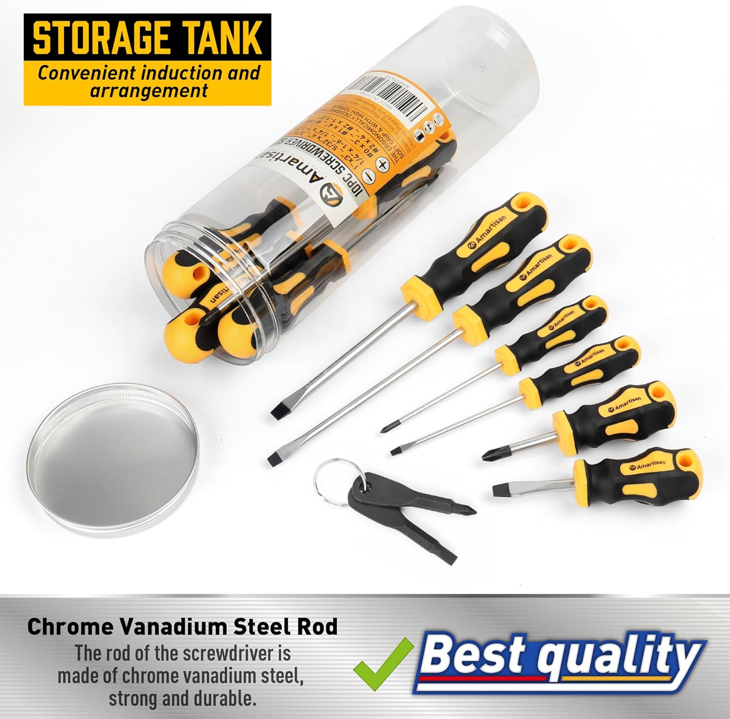 Amartisan 10-Piece Magnetic Screwdrivers Set, 5 Phillips and 5 Slotted
