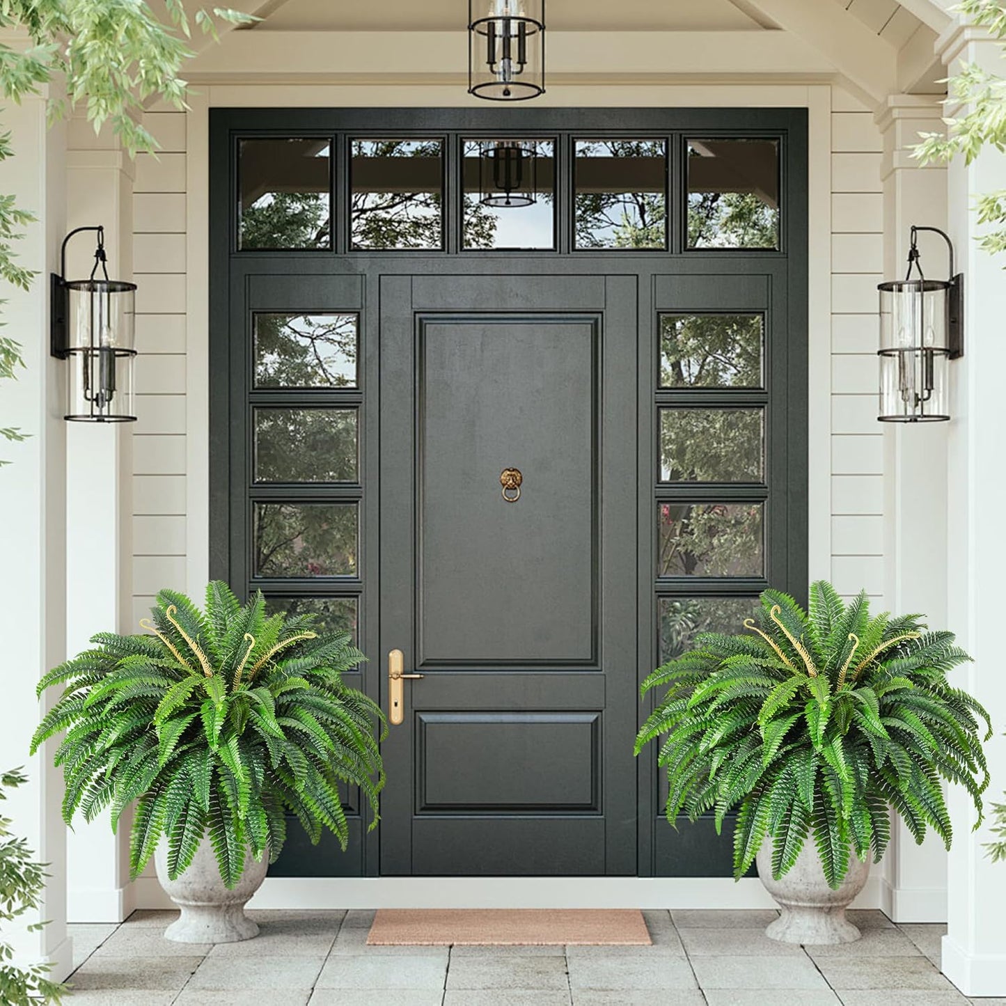 48" Artificial Ferns Plants for Outdoors Indoors, Large UV Resistant 95 Leaves Fake Boston Ferns Bush Artificial Plants, Large Hanging Faux Plant Greenery for Living Room Entrance Office Home Decor