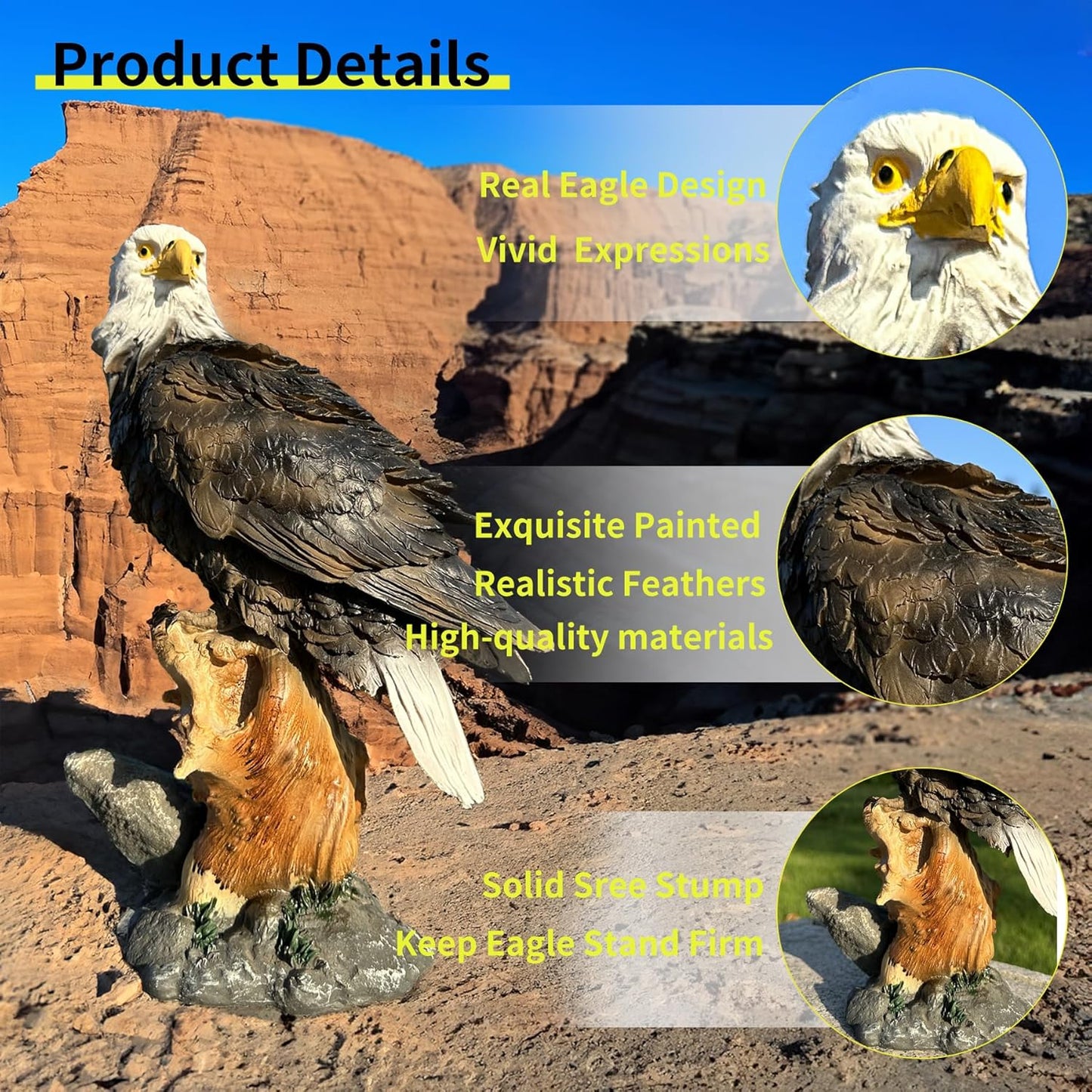 13.2" Real Eagle Outdoor Sculpture,Funny Bird Statue,Garden Beach Statue Decorations,Resin Animal Seabird Ornaments,Coastal Beach Decor,Patio Decor for Table Statues for Garden,Lawn,Yard