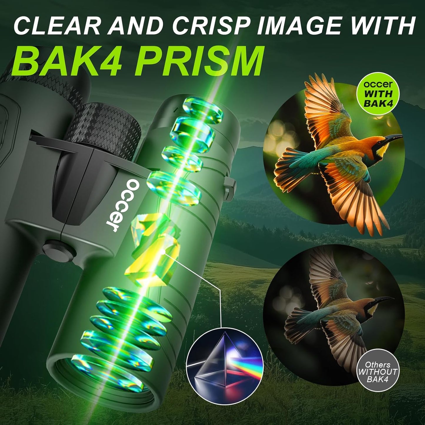 15x42 Binoculars for Adults High Powered - Occer HD Lightweight Travel Hunting Binoculars with Clear Low Light Vision for Bird Watching, Whale Watching, Camping Gifts for Men Women -Green