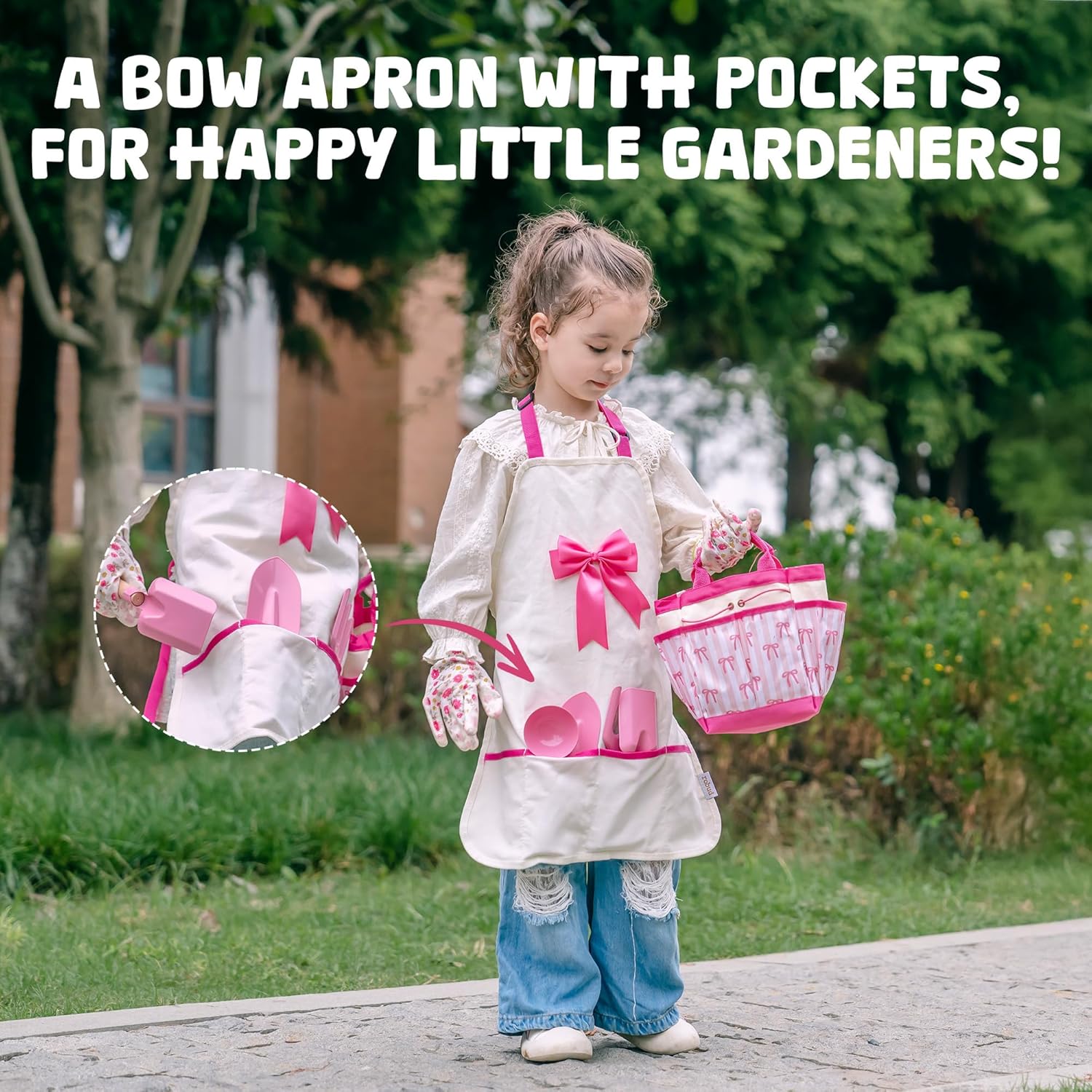 ROBUD Kids Gardening Set 18 PCS Bow Theme Garden Tools for Kids with S