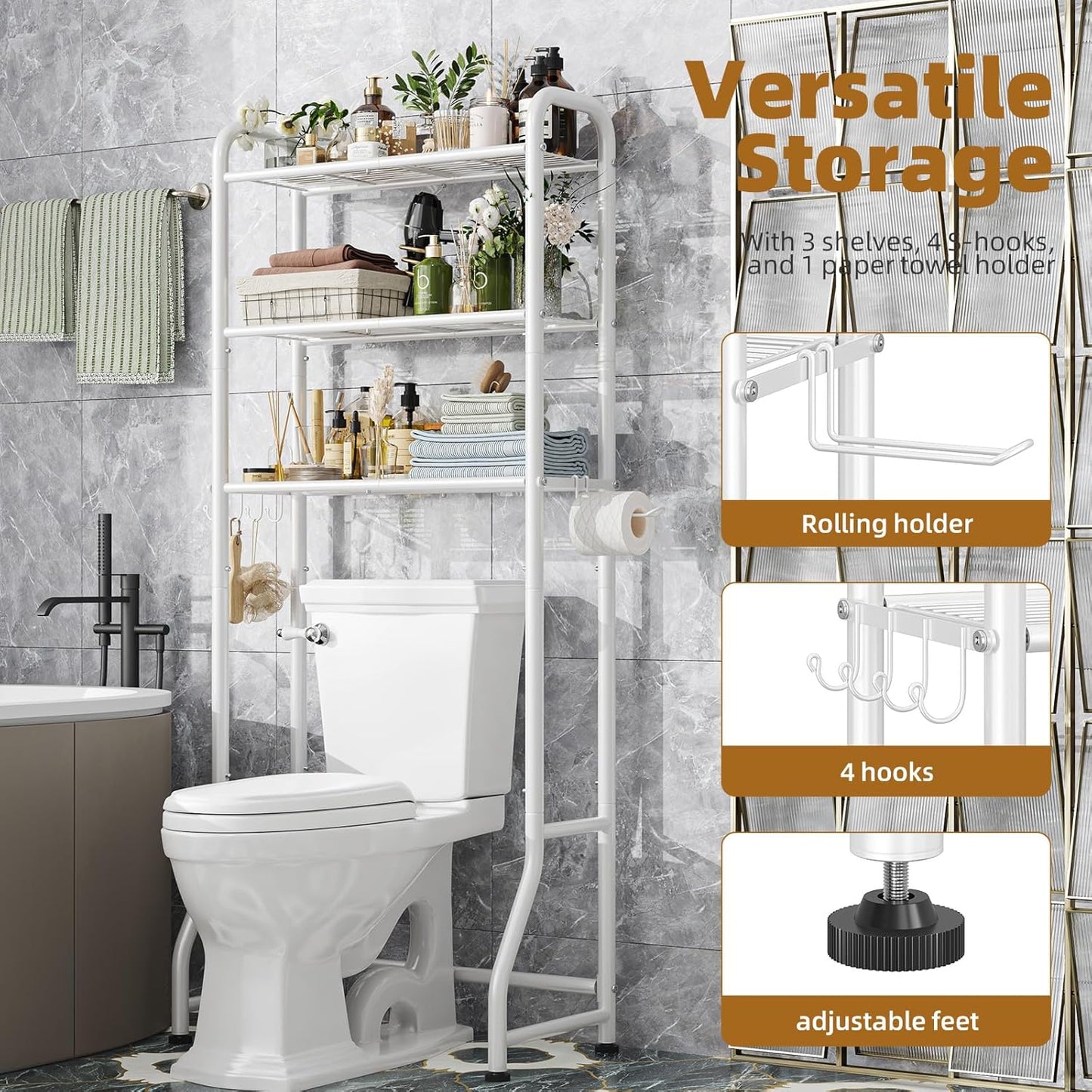 Simple Trending Over The Toilet Storage Rack, Metal 3 Tier Bathroom Or