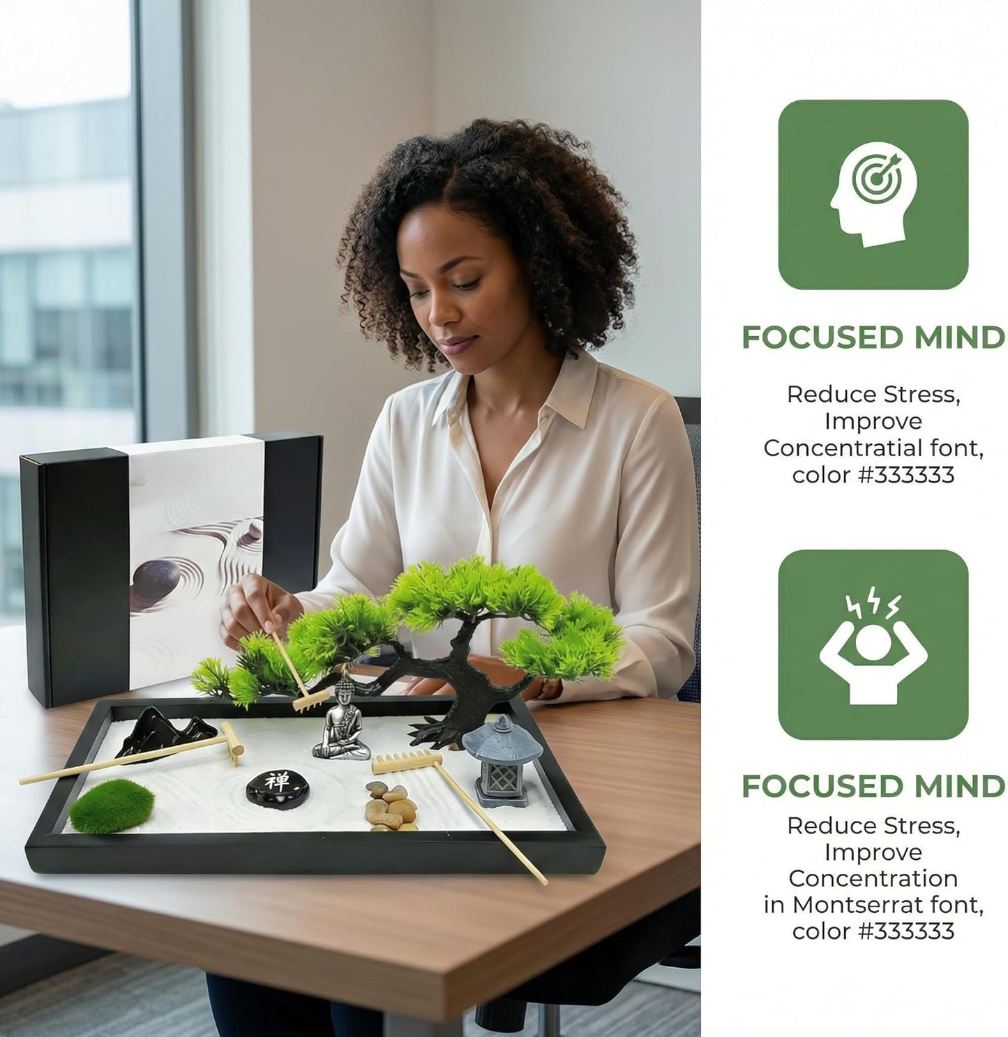 Zen Garden for Desk,Mini Oriental Antique Stone Sculpture Sand Tray, Desktop Zen Garden Kit for Adults, Meditation & Zen Decor, Unique Stress Relief Gift.