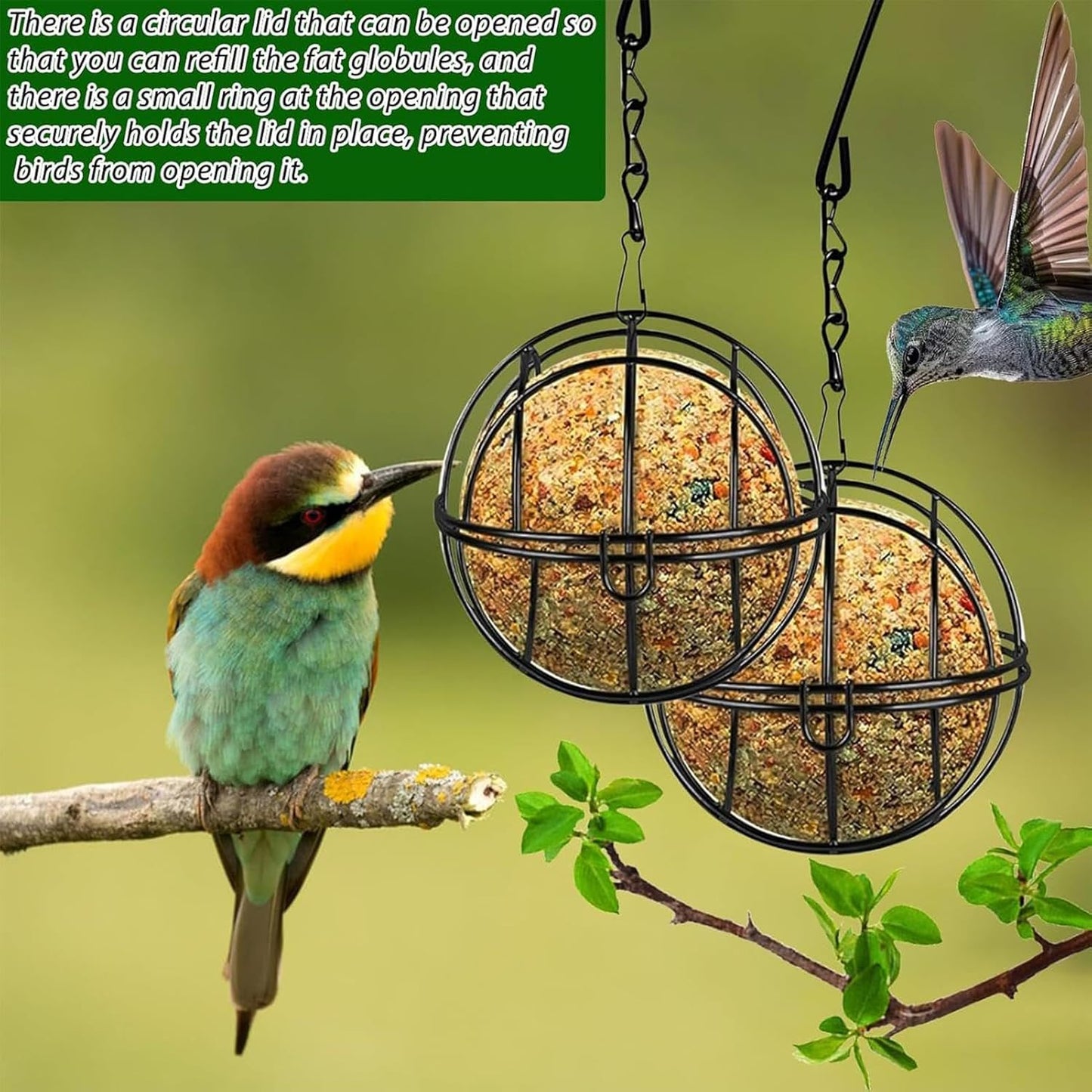 Metal Bird Feeder Set, 8 Pack Suet Ball Holders, Hangable Metal Sphere, Outdoor Ball Bird Feeder, Black Spherical Design, 7.5 x 28 cm, Hanging Garden Feeders for Wild Birds with Easy-Fill Opening