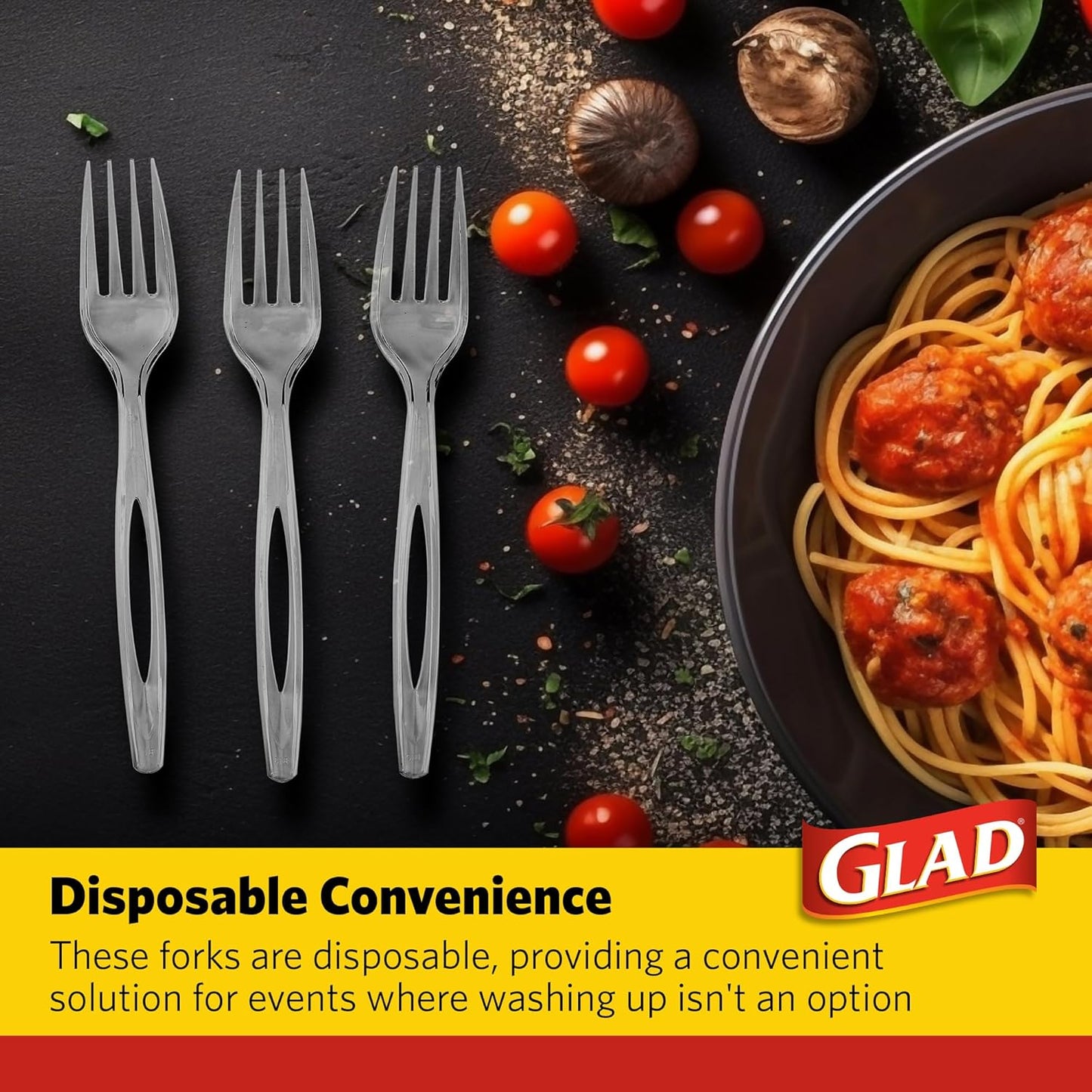 Glad Clear Heavy Duty Plastic Forks, Reduced-Plastic Open Handle, Break-Resistant Disposable or Top-Rack Reusable Cutlery for Parties, Camping & Everyday Meals, Standard Size, 70 Count