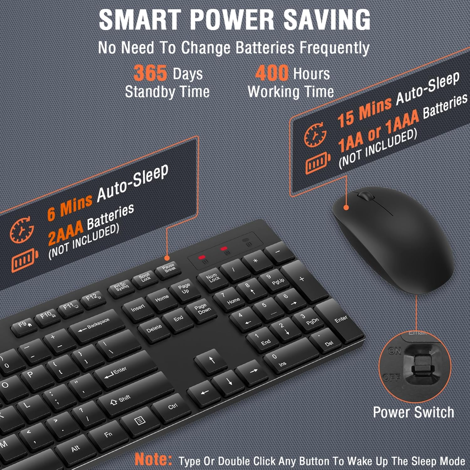 Wireless Keyboard and Mouse Combo, EDJO Silent Full Size Cordless USB 