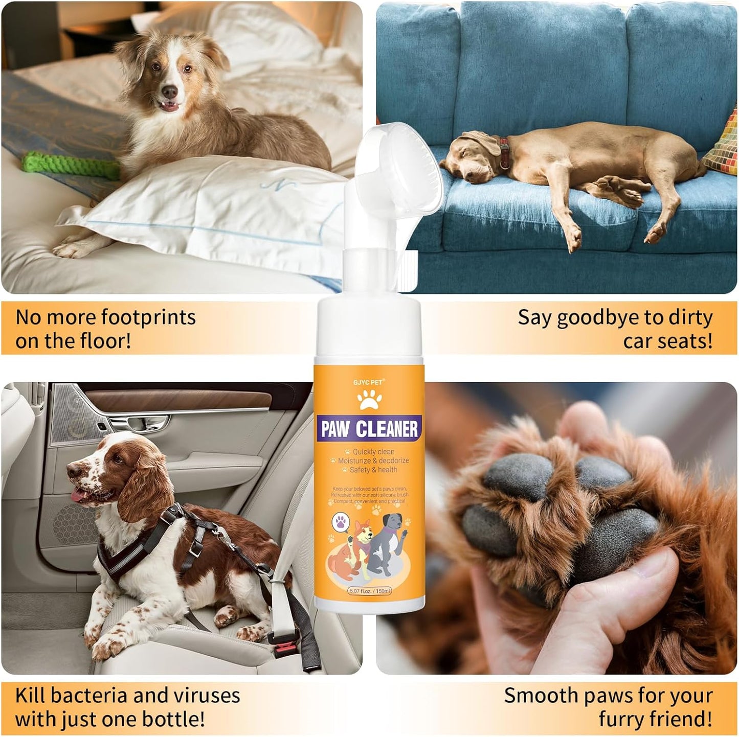 Paw Cleaner for Dogs and Cats,Magic Foam - Clean Paws No-Rinse Foaming
