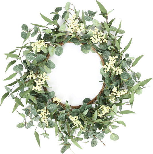 Pinkpum 20'' Eucalyptus Wreath for Front Door, Porch, Window - Green D