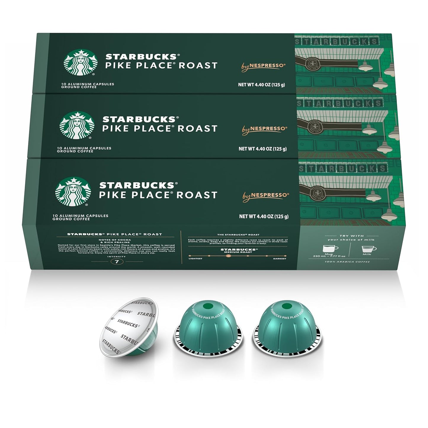 Starbucks 네스프레소 버츄오, 파이크 플레이스, 미디엄 로스트 커피 30개입 커피 포드, 221.1g(7.8온스)