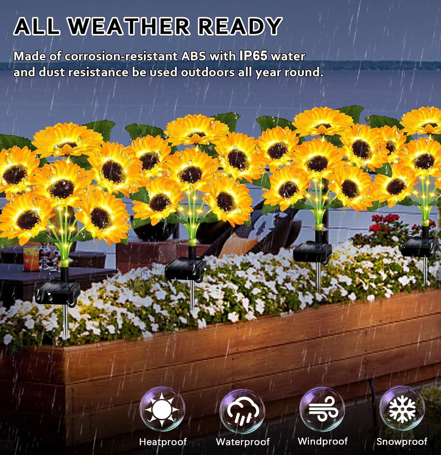 Solar Lights Outdoor Garden Decor,4 Pack with 24 Sunflower Lights,Sola