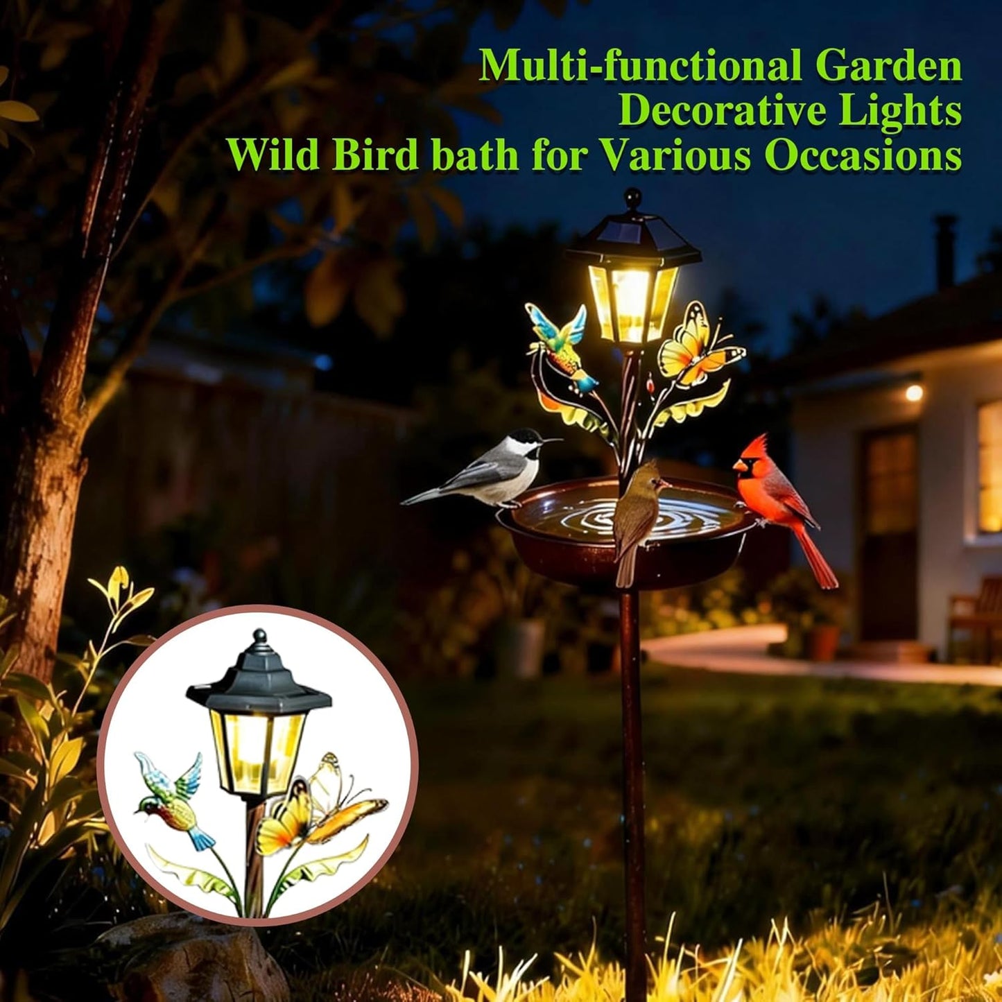 Topadorn 42 inch Solar Metal Bird Bath for Outside, Vintage Freestanding Birdbaths & Birdfeeder, Birdbaths for Garden Patio Yard Lawn Decor