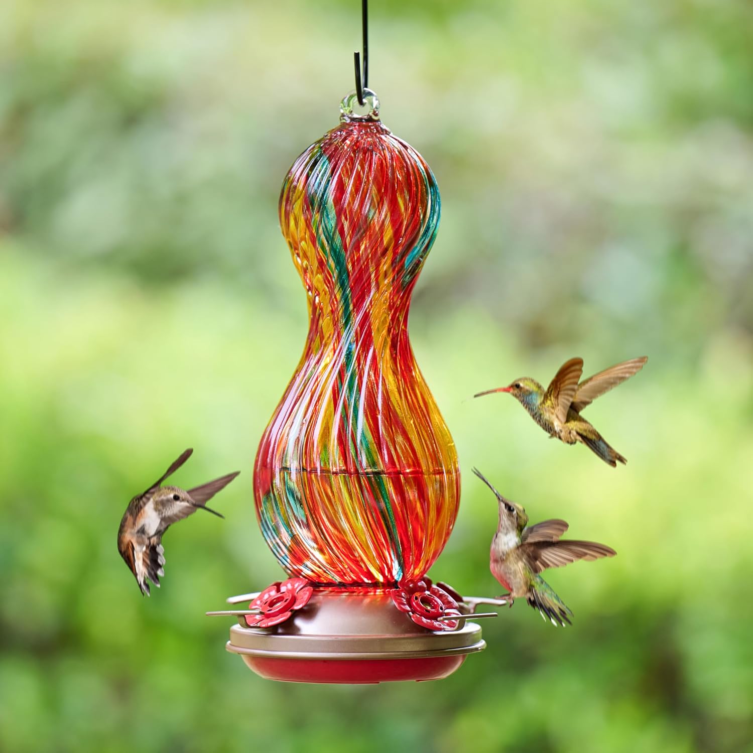 Hummingbird Feeder for Outdoors Hanging, Hand Blown Glass 24 OZ Capaci
