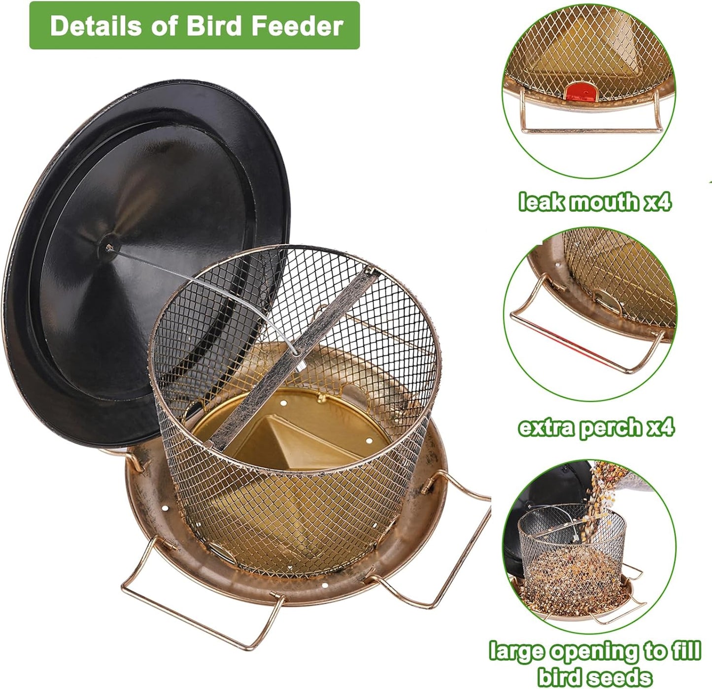 Bird Feeder for Outdoor, Weatherproof Rainproof All Metal Hanging Wild Bird Feeder with 9.8" Roof, 4.5 LBs Seeds Capacity, Easy to Clean & Refill