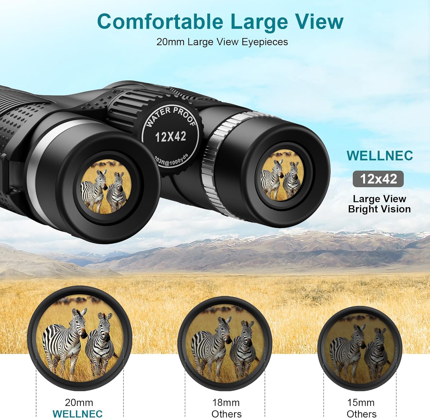 Binoculars for Adults Hunting Bird Watching - WELLNEC 12x42 HD 367/100