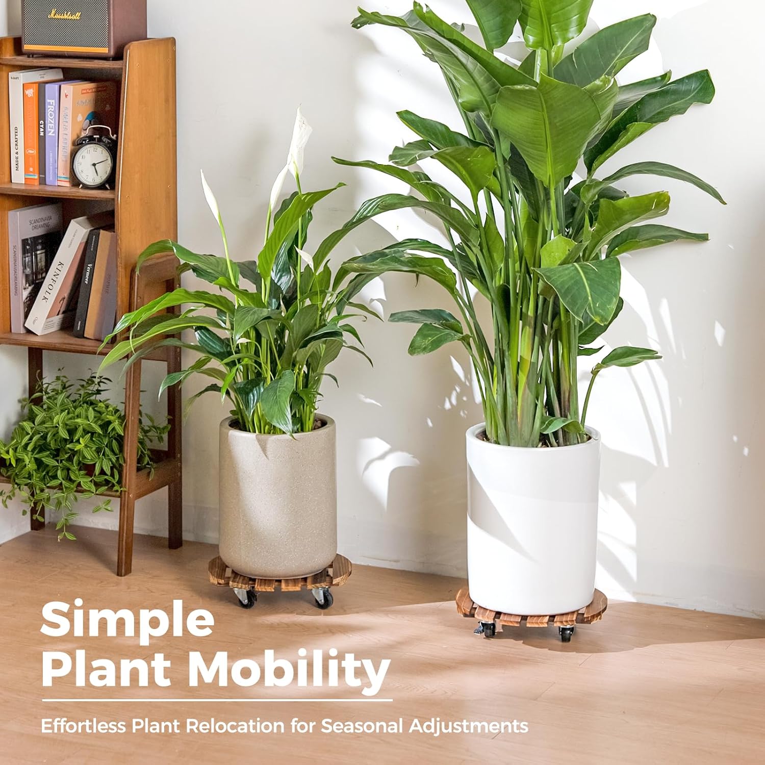 Bamworld Plant Stand Outdoor Rolling Tray Plant Caddy with Wheels 12in