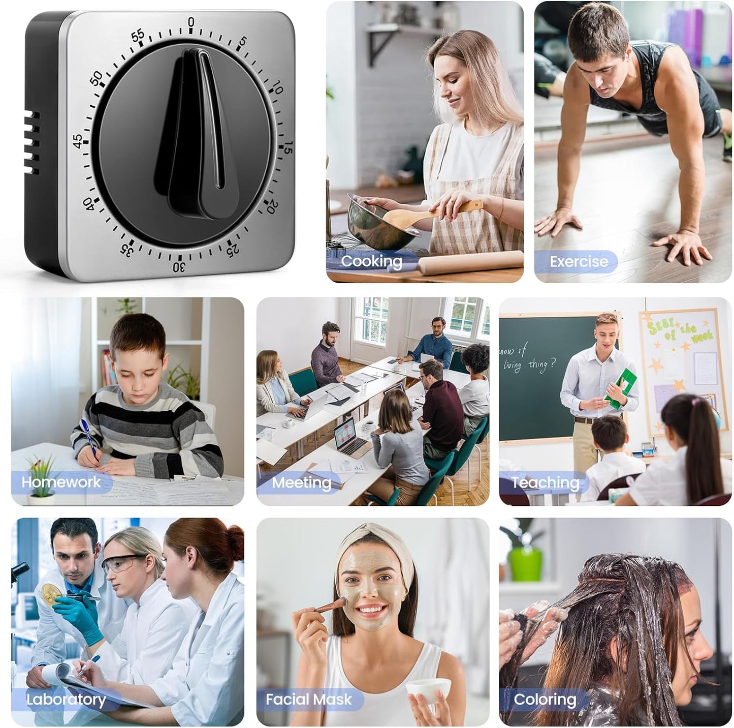 Kitchen Timers for Cooking, Chef Cooking Timer Clock with Loud Alarm,100% Mechanical Desk Timer - No Batteries Required - Magnetic Backing, Exquisite Stainless Steel Body - Countdown Reminder Magnetic