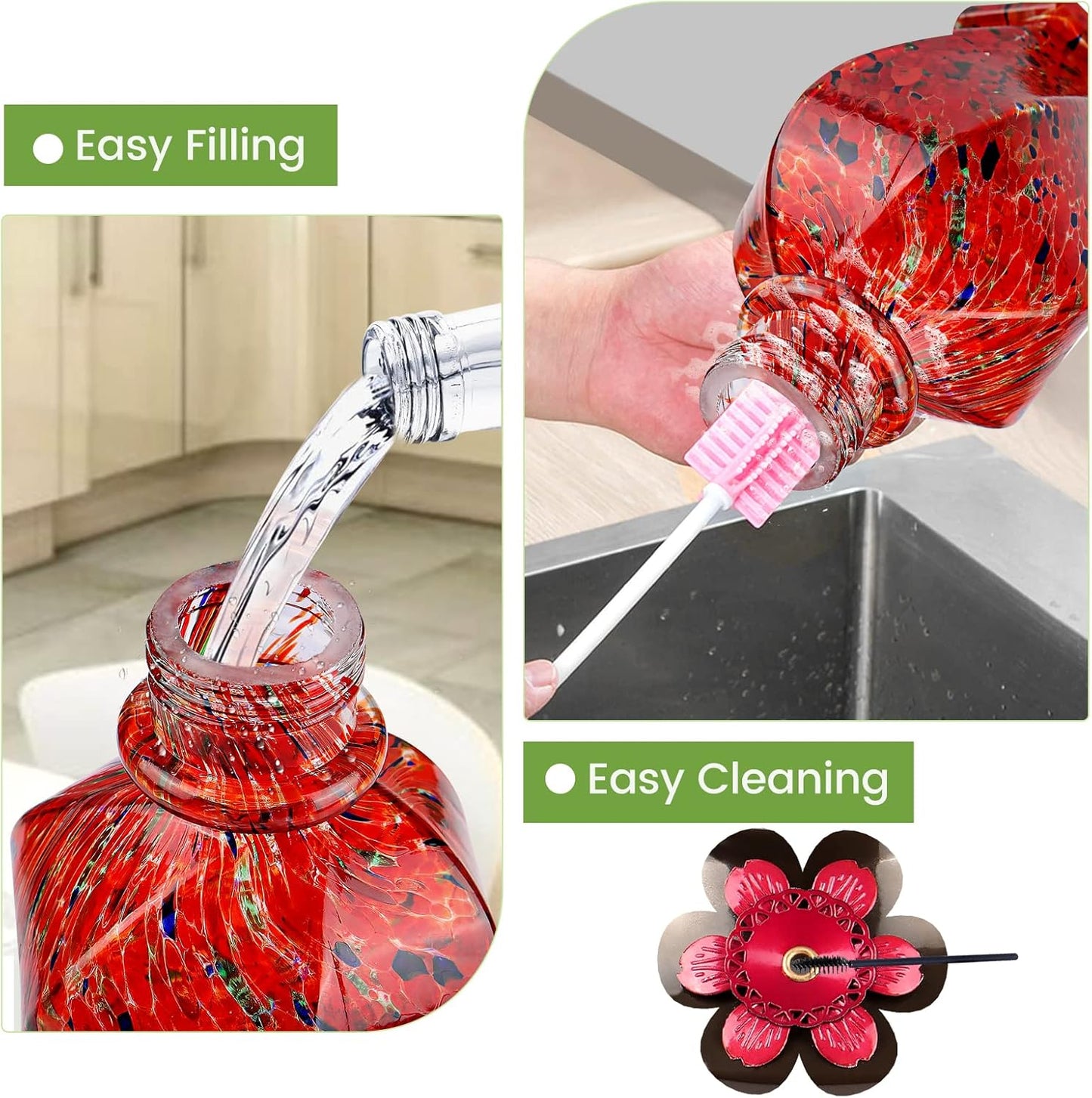 BOLITE Hummingbird Feeder, Hand Blown Glass Hummingbird Feeders for Ou