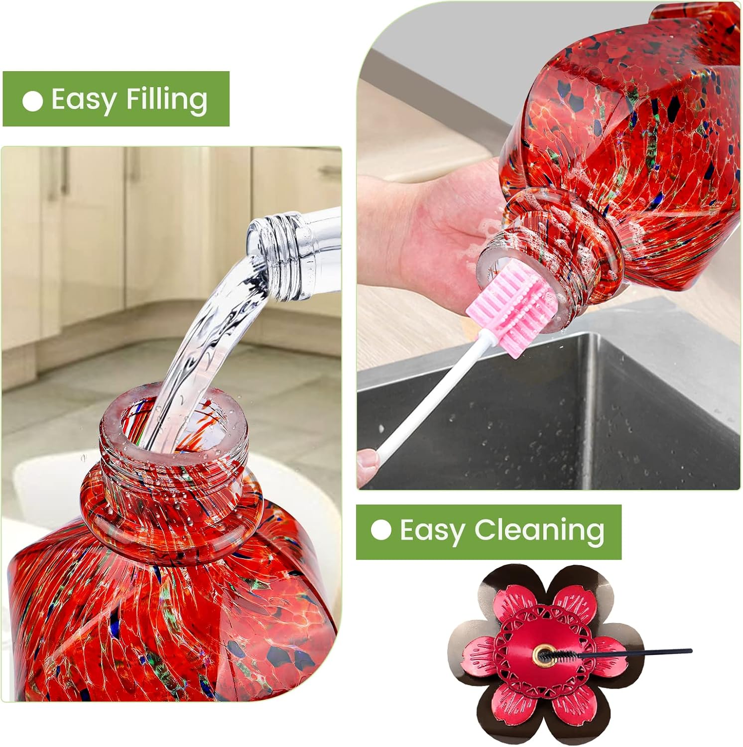 BOLITE Hummingbird Feeder, Hand Blown Glass Hummingbird Feeders for Ou