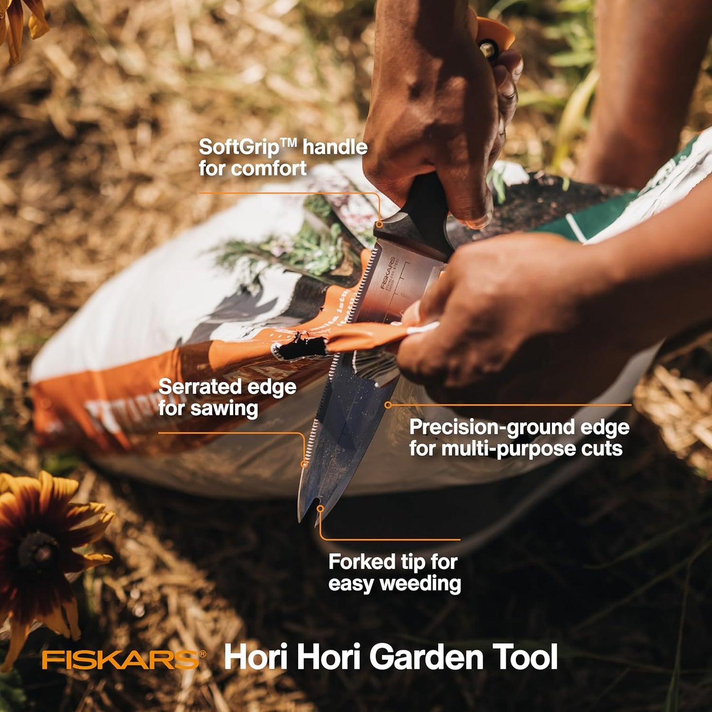 Fiskars Hori Hori Garden Knife with Sheath, Multi-Purpose Heavy Duty G