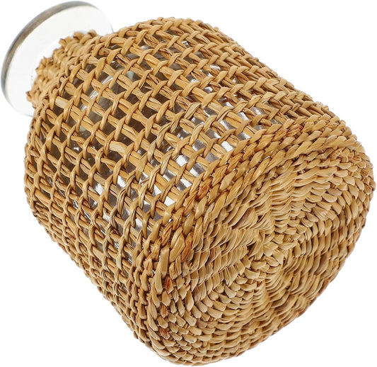 PRETYZOOM Woven Rattan Flower Vase with Glass Insert, Handcrafted Japanese Style Decorative Planter Pot for Home Décor, Living Room Table Centerpiece, Rustic Boho Plants Container