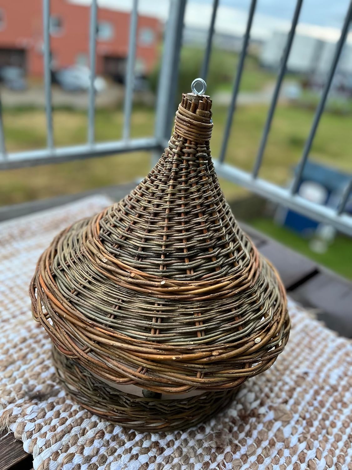 Handmade Wicker Bird Feeder with Roof 15 x 14.6 in – Rustic Willow Hanging Garden Feeder for Patio, Balcony and Yard