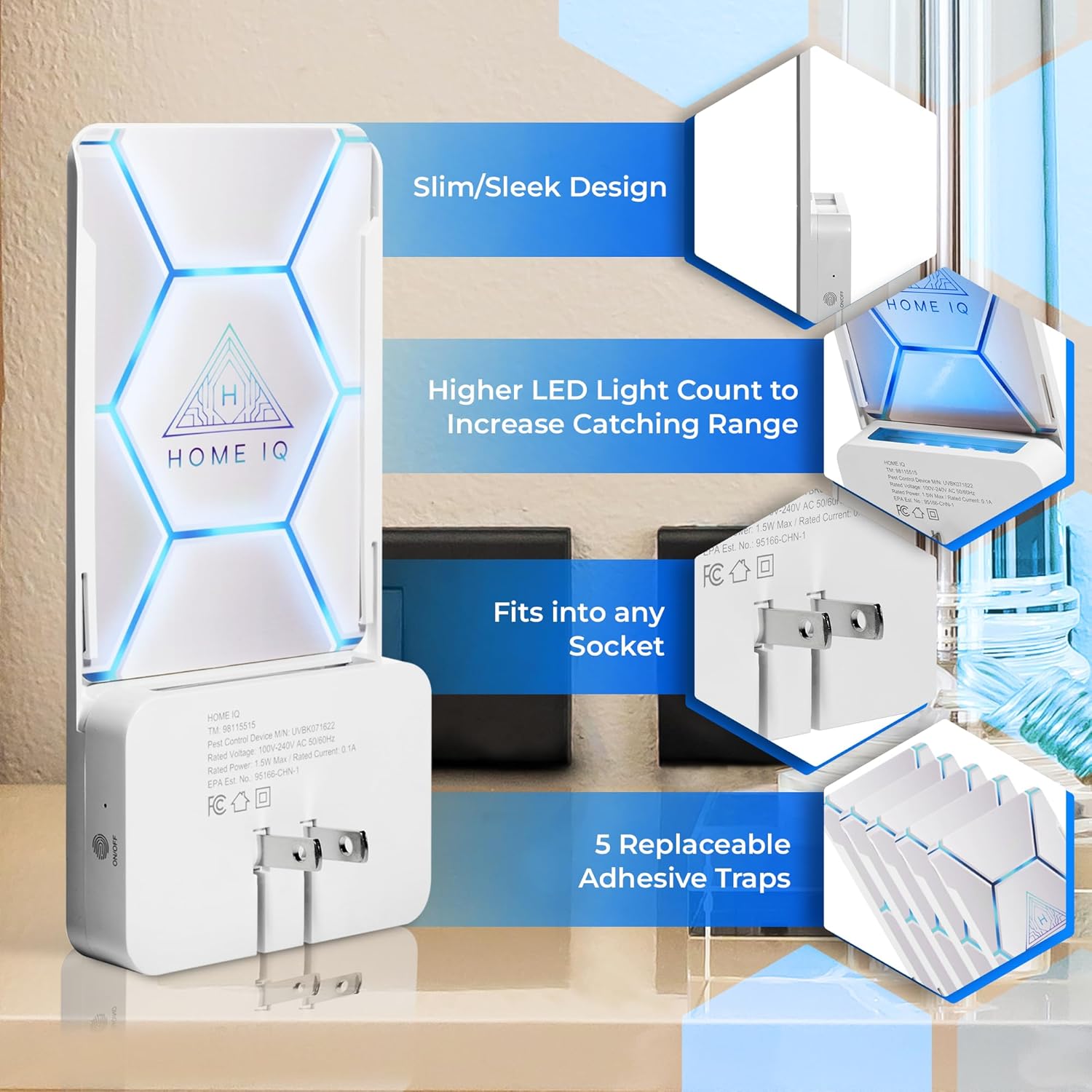 Indoor UV Flying Insect Trap and Night Light. LED Powered Pest Control