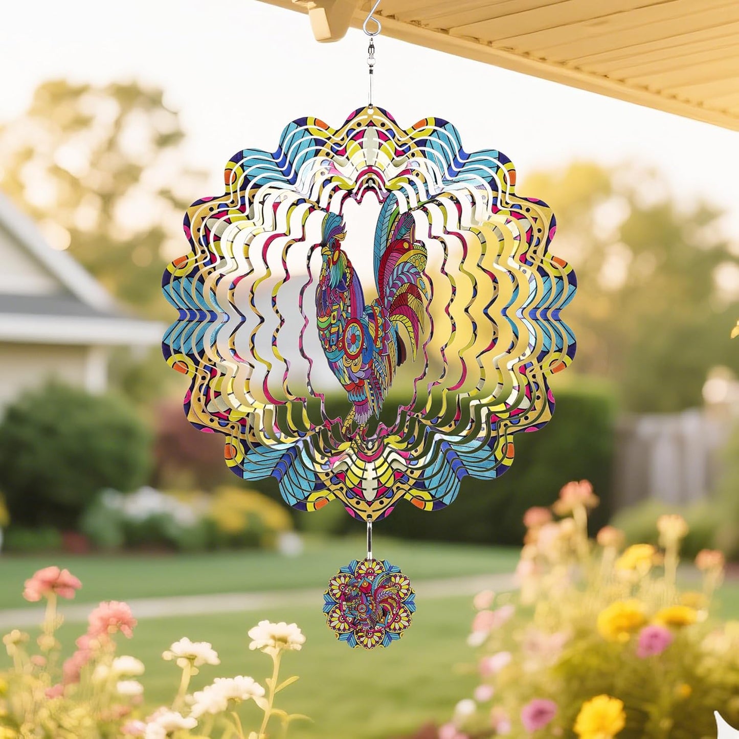 Wind Spinners Outdoor Hanging Rooster - Metal Chicken Gifts for Mom Wo