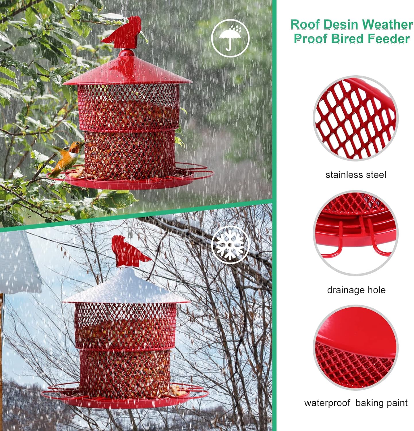 Metal Bird Feeders for Outdoor Hanging,Large Cardinal Bird Feeders Squirrel Proof Mesh Tube Wild Bird Feeder,Finch Seed Feeder with 4lbs Capacity for Chickadee Blue Jay(Red)