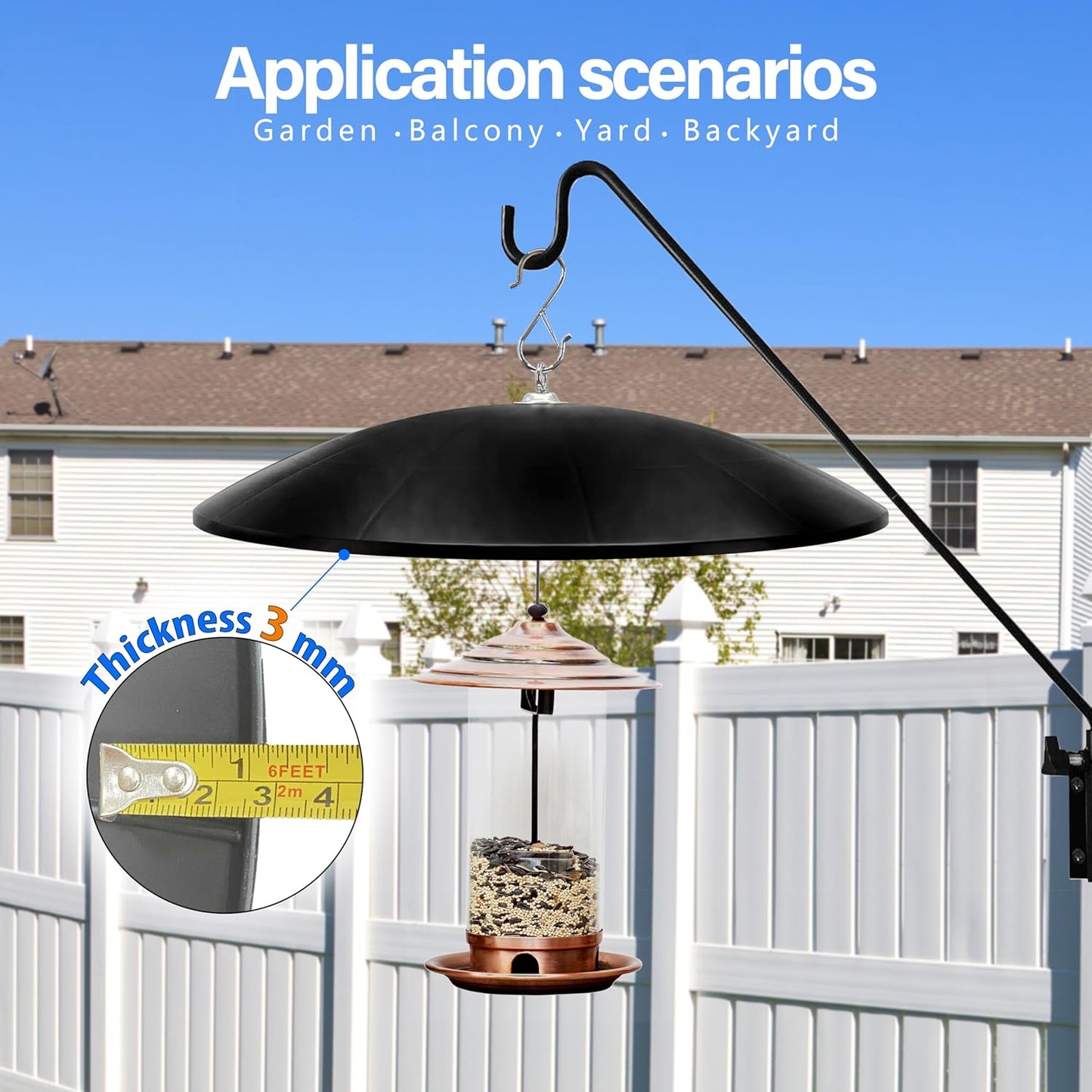 19.25-Inch Extra Large Squirrel Baffle,Hummingbird Feeder Shade Dome Cover, Bird Feeder Rain Guard, Hanging Squirrel Proof for Shepherd's Hook Outdoors (Black) 2 Pack